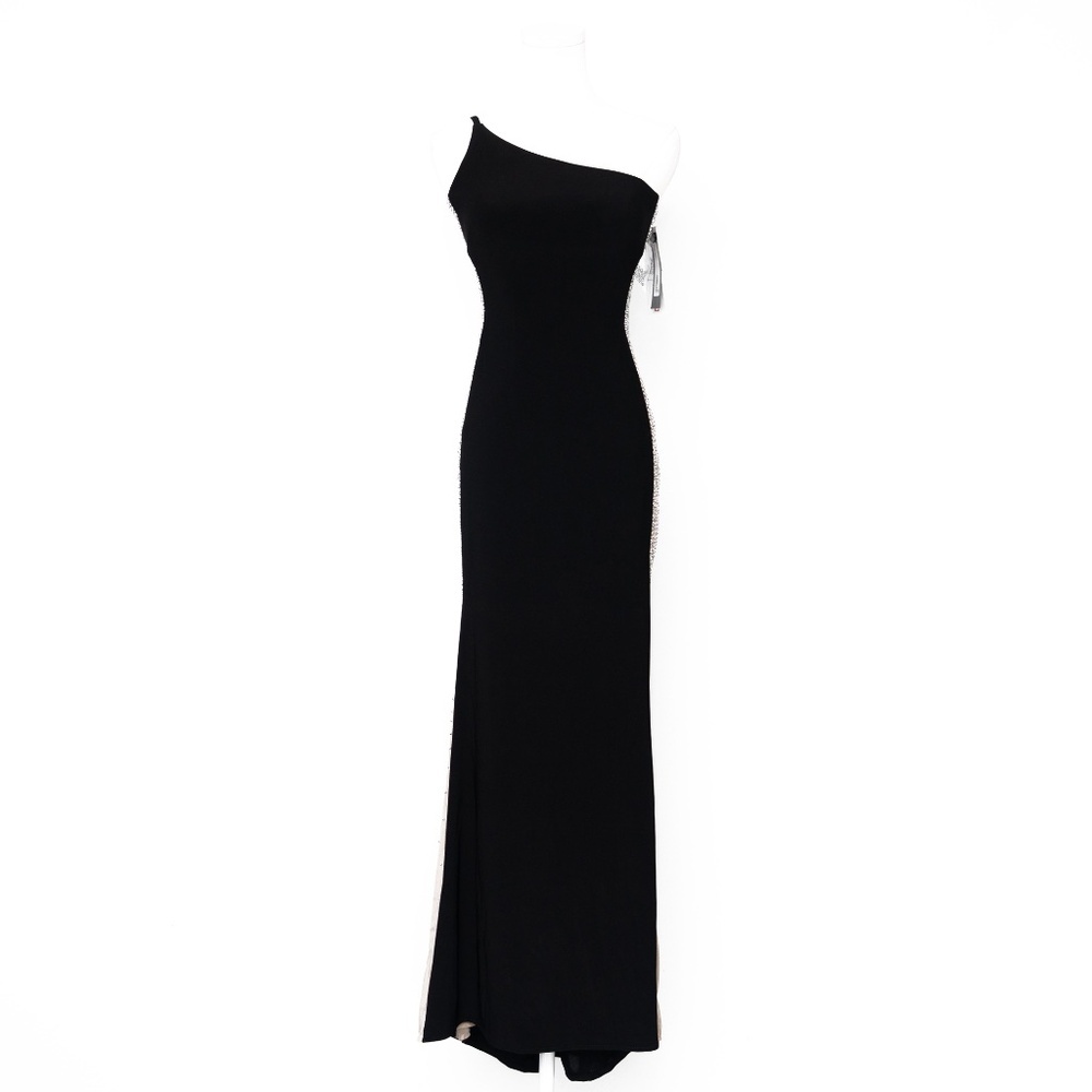 Xscape‎ -Petite Beaded Colorblocked One-Shoulder Gown - Picture 2 of 10